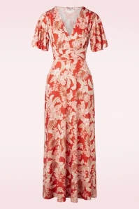 50s Helene Tropical Flower Cross Over Maxi Dress In Orange