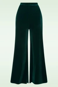 70s Victoria Velvet Wide Leg Trousers In Green