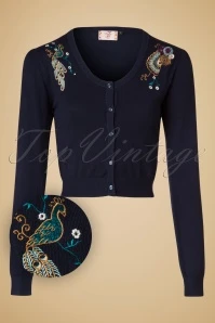 50s Proud Peacock Cardigan In Night Blue